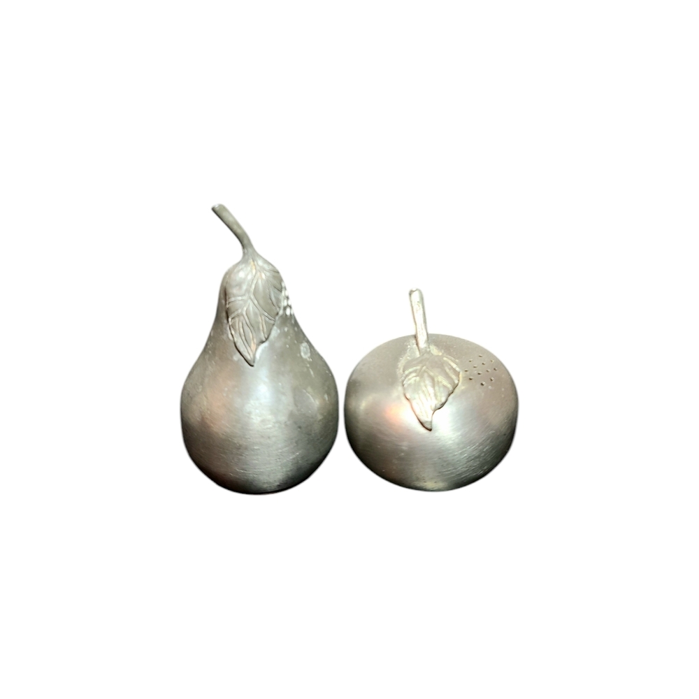 Vintage Pewter Apple and Pear Salt & Pepper Shaker Set